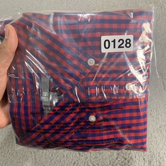 Uniqlo Shirt Mens Large Button Up Pink Blue Gengham Plaid Stars Modern Casual - Picture 10 of 10